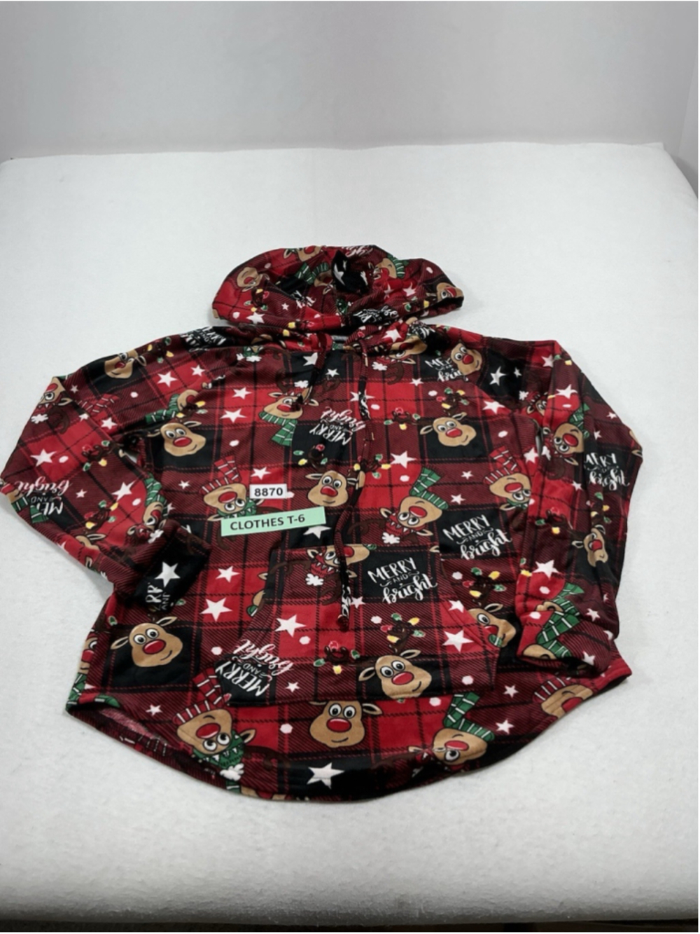 Womans Jr NWT NOBO Christmas Hoodie XL Red Black Pullover Plush Plaid